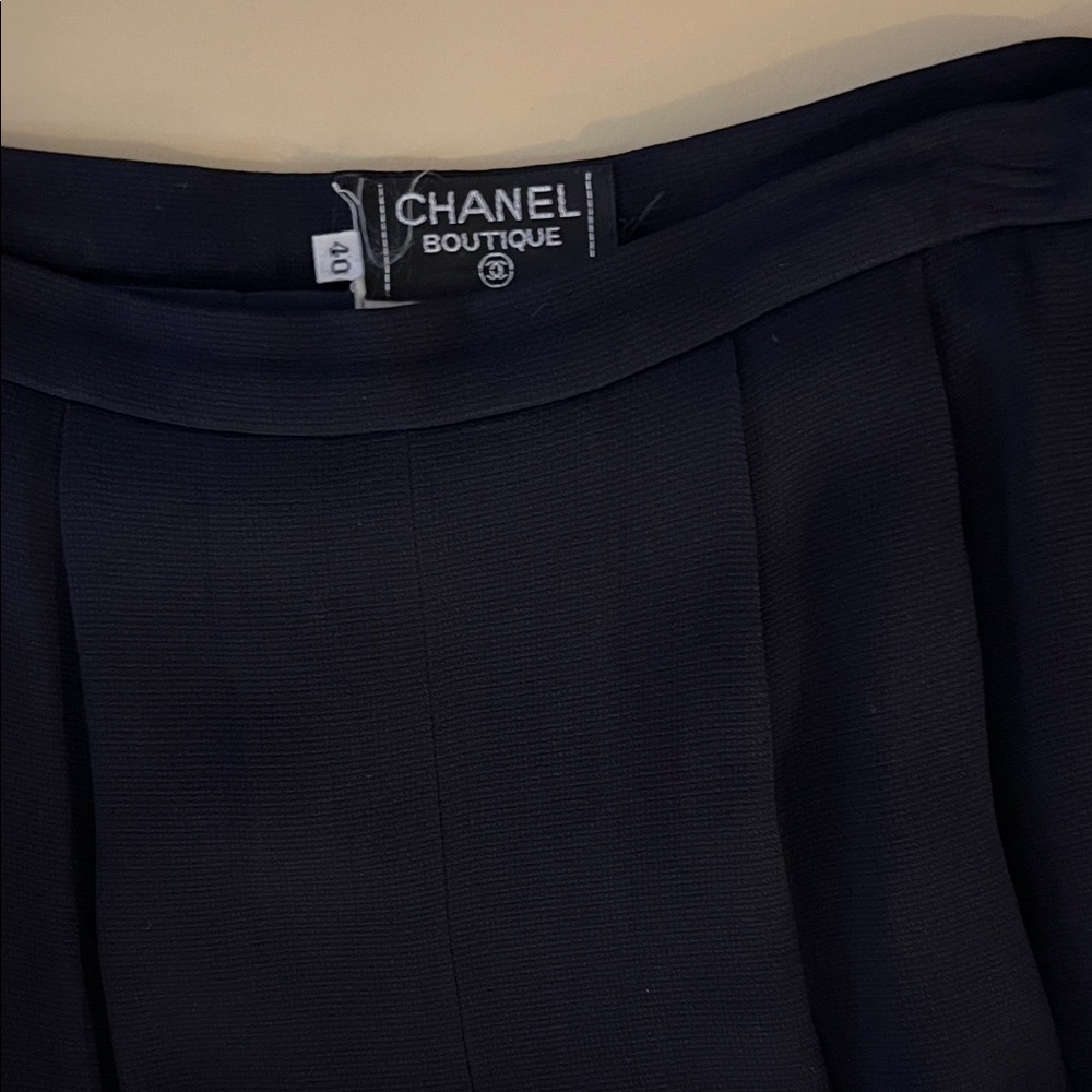 CHANEL Boutique Elegant and Classic Pleated Dark Blue Skirt